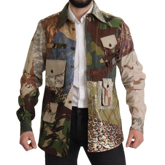 Dolce & Gabbana Multicolor Button Down Patchwork Men's Shirt